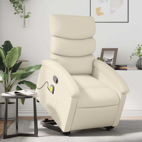Sillón reclinable de masaje de pie cuero artificial color crema vidaXL