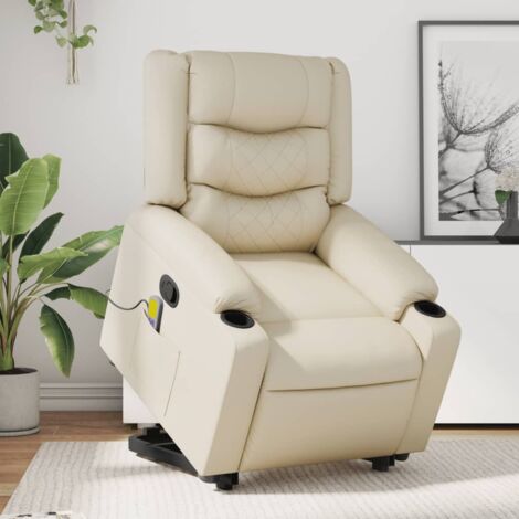 Sillón reclinable de masaje de pie cuero artificial color crema vidaXL