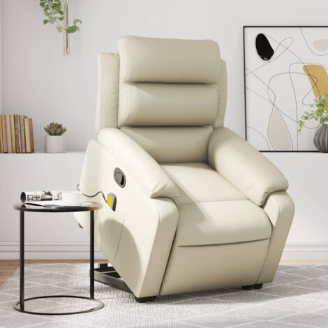 Sillón reclinable de masaje de pie cuero artificial color crema vidaXL