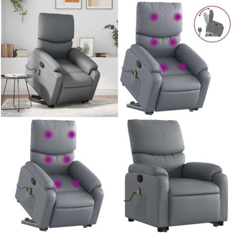 Sillón reclinable de masaje de pie cuero artificial gris - Masaje de pie - Elevación eléctrica