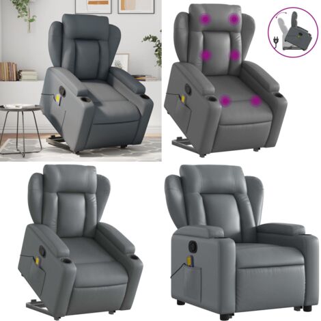 Sillón reclinable de masaje de pie cuero artificial gris - Masaje de pie - Elevación eléctrica