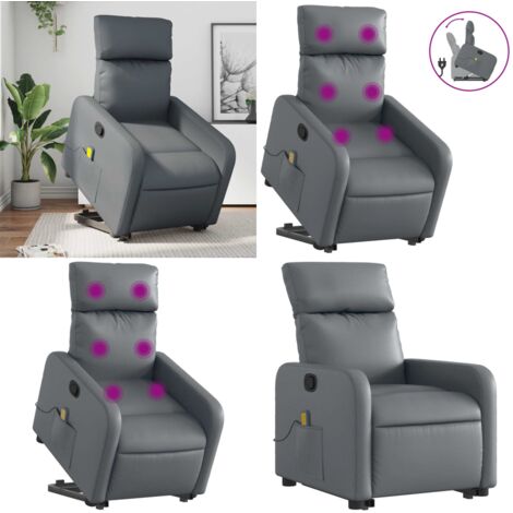 Sillón reclinable de masaje de pie cuero artificial gris - Masaje de pie - Elevación eléctrica
