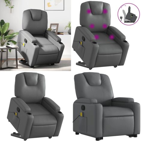 Sillón reclinable de masaje de pie cuero artificial gris - Masaje de pie - Elevación eléctrica