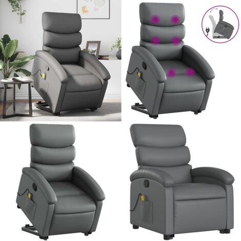Sillón reclinable de masaje de pie cuero artificial gris - Masaje de pie - Elevación eléctrica