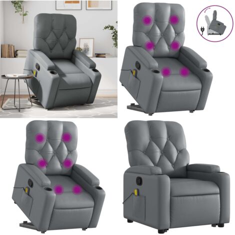 Sillón reclinable de masaje de pie cuero artificial gris - Masaje de pie - Elevación eléctrica