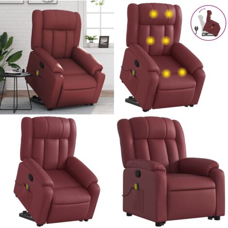 Sillón reclinable de masaje de pie cuero artificial rojo tinto - Masaje de pie - Elevación eléctrica