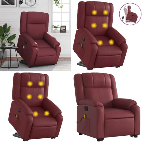 Sillón reclinable de masaje de pie cuero artificial rojo tinto - Masaje de pie - Elevación eléctrica