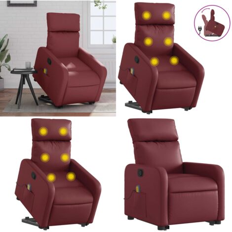 Sillón reclinable de masaje de pie cuero artificial rojo tinto - Masaje de pie - Elevación eléctrica