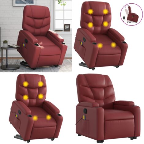 Sillón reclinable de masaje de pie cuero artificial rojo tinto - Masaje de pie - Elevación eléctrica