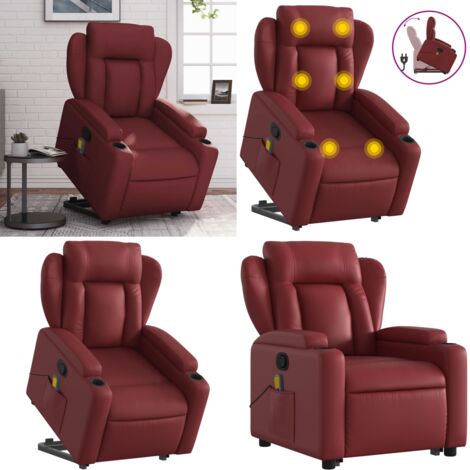 Sillón reclinable de masaje de pie cuero artificial rojo tinto - Masaje de pie - Elevación eléctrica