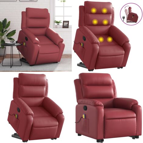 Sillón reclinable de masaje de pie cuero artificial rojo tinto - Masaje de pie - Elevación eléctrica