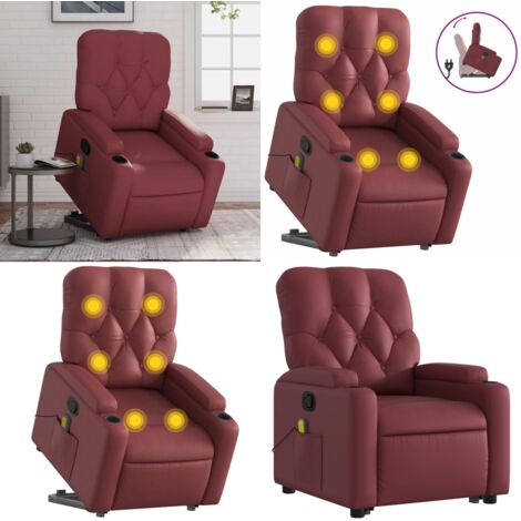 Sillón reclinable de masaje de pie cuero artificial rojo tinto - Masaje de pie - Elevación eléctrica