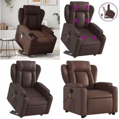 Sillón reclinable de masaje de pie de cuero sintético marrón - Masaje de pie - Elevación eléctrica