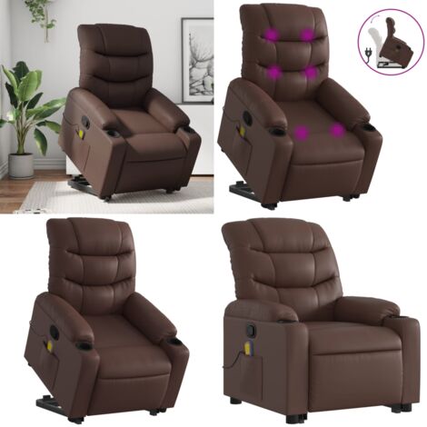 Sillón reclinable de masaje de pie de cuero sintético marrón - Masaje de pie - Elevación eléctrica