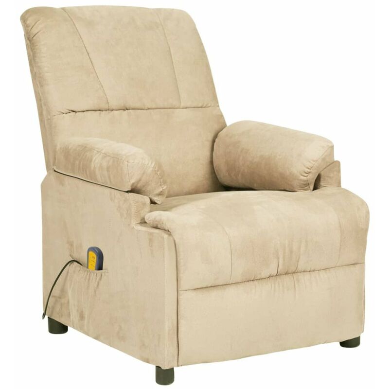 

Sillon reclinable de masaje de piel de ante sintetica crema