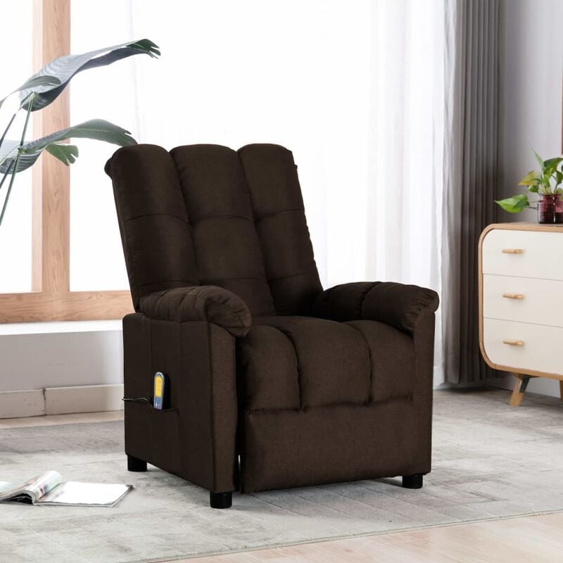 

Sillón reclinable de masaje de tela marrón oscuro