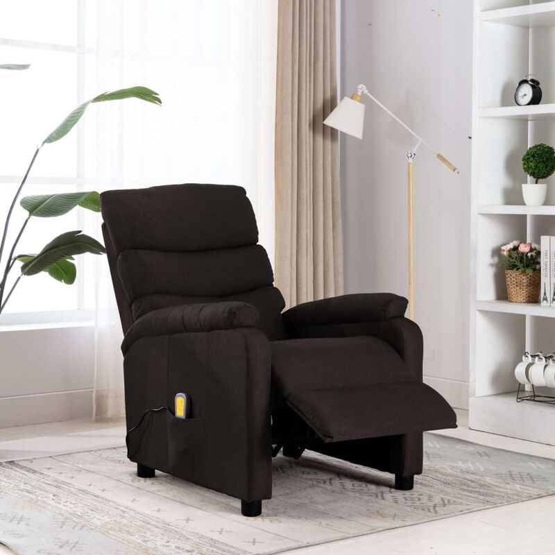 

Sillón reclinable de masaje de tela marrón oscuro
