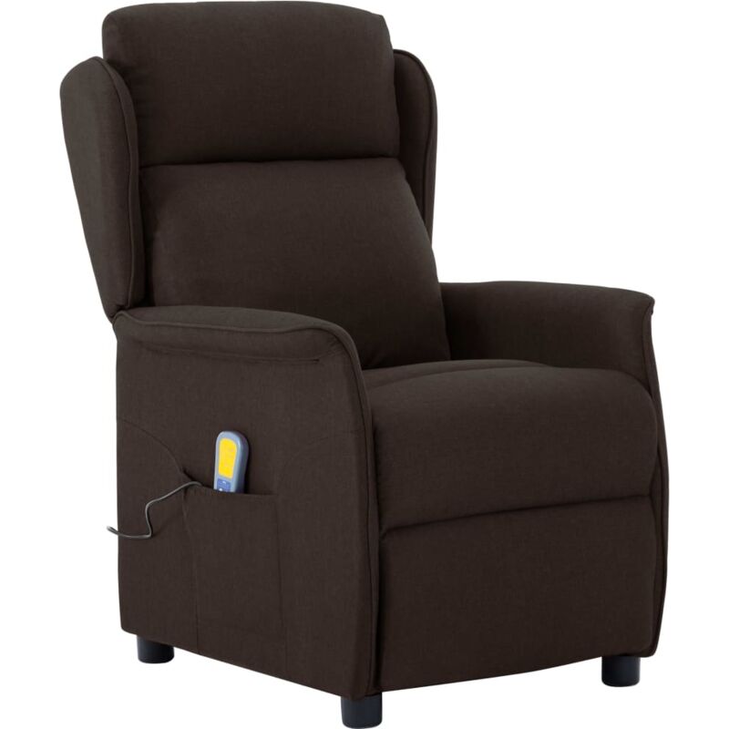 

vidaXL Sillón Reclinable de Masaje de Tela Marrón Oscuro - Marrón
