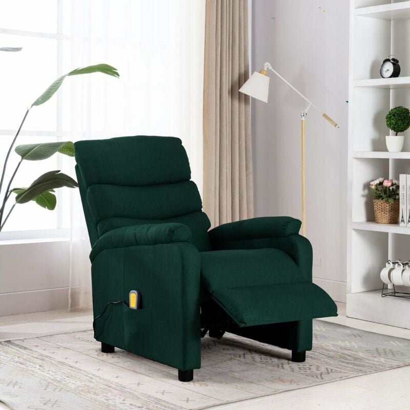 

Happyshopping - Sillon reclinable de masaje de tela verde oscuro