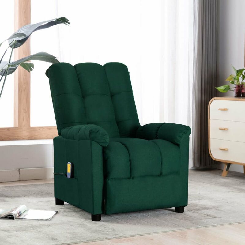 

Sillon reclinable de masaje de tela verde oscuro