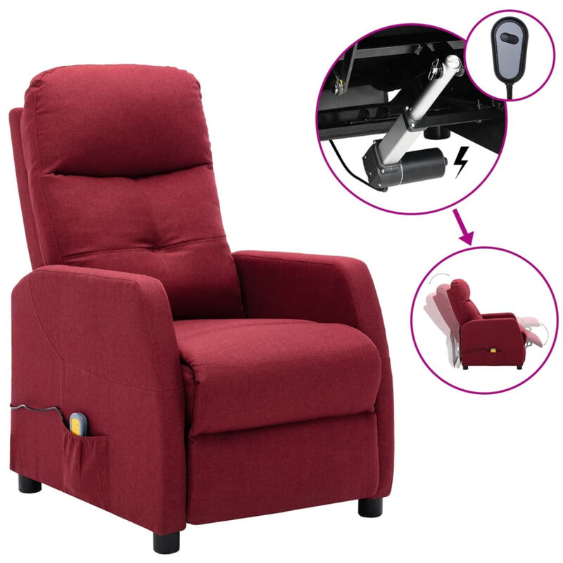 

Happyshopping - Sillon reclinable de masaje electrico de tela rojo tinto