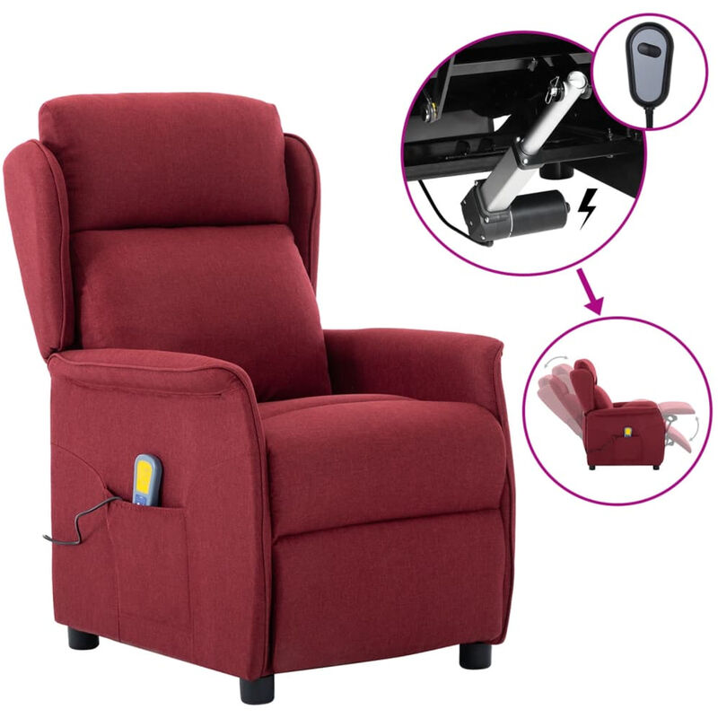 

Happyshopping - Sillon reclinable de masaje electrico de tela rojo tinto