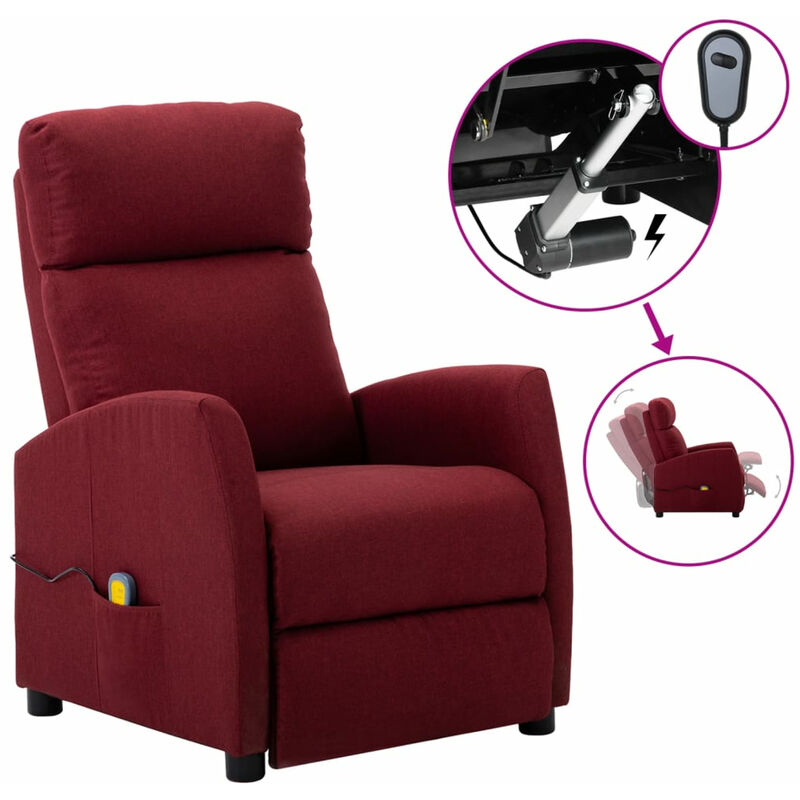 

Happyshopping - Sillon reclinable de masaje electrico de tela rojo tinto