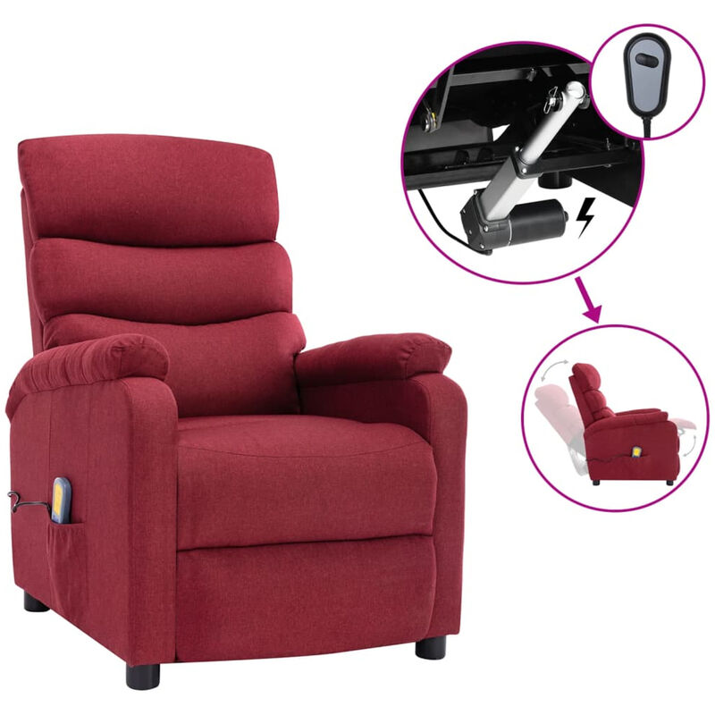 

Happyshopping - Sillon reclinable de masaje electrico de tela rojo tinto