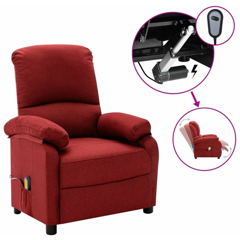 

Happyshopping - Sillon reclinable de masaje electrico de tela rojo tinto