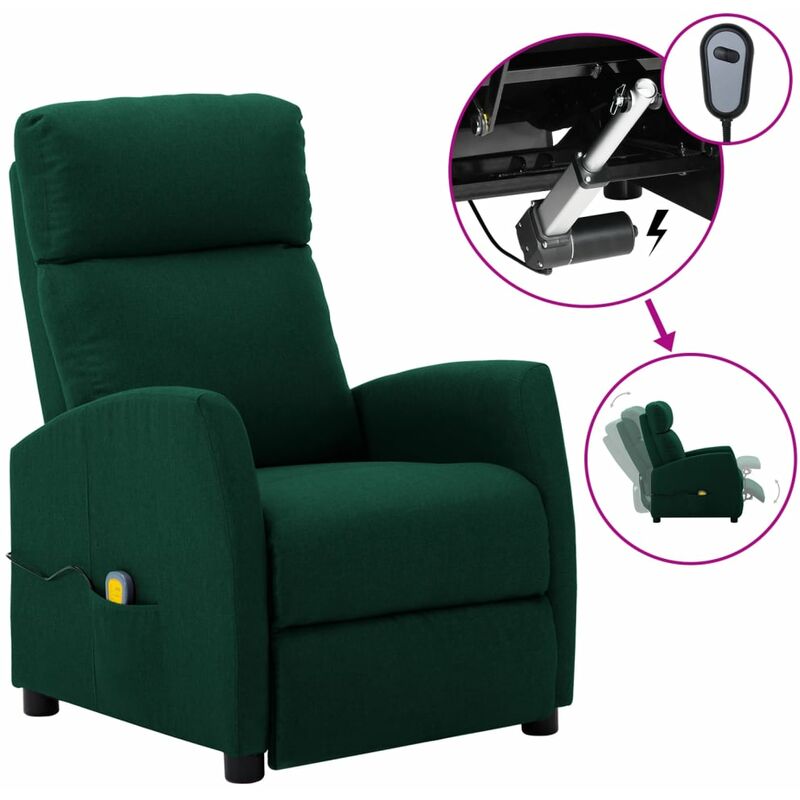 

Sillón reclinable de masaje eléctrico de tela verde oscuro