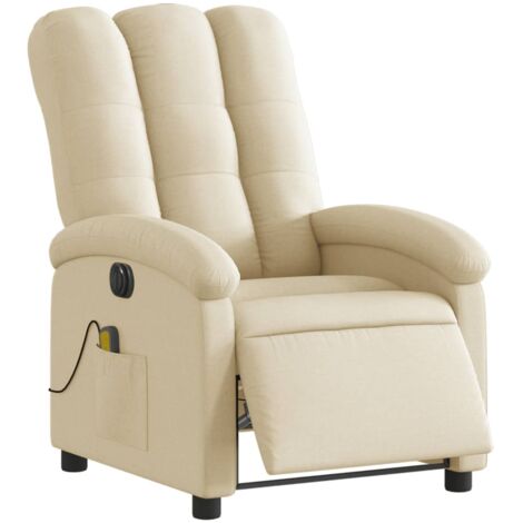 Sillón reclinable de masaje eléctrico tela color crema vidaXL