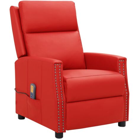 Sillón reclinable de masaje elevable cuero sintético rojo vidaXL - Rojo