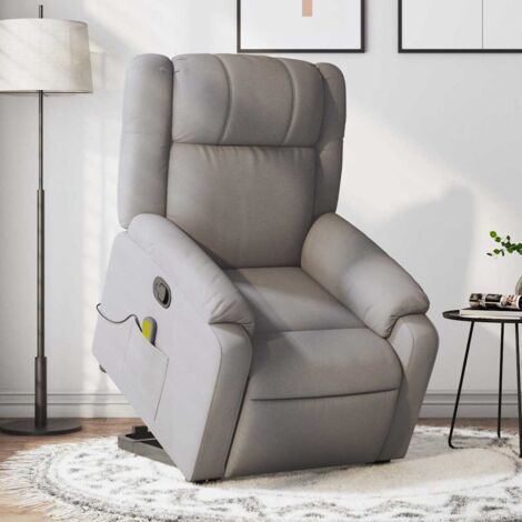 Sillón reclinable de masaje elevable tela gris taupé vidaXL