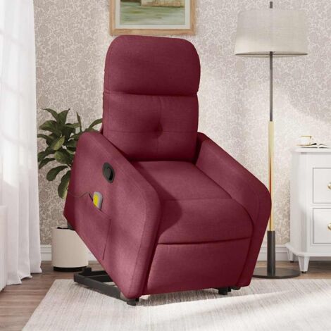 Sillón reclinable de masaje elevable tela rojo tinto vidaXL