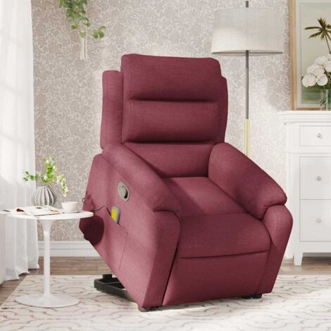 Sillón reclinable de masaje elevable tela rojo tinto vidaXL