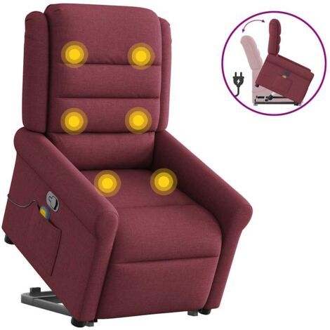 Sillón reclinable de masaje elevable tela rojo tinto vidaXL
