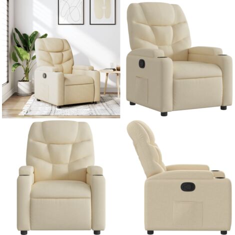 Sillón reclinable de tela crema - Asiento cómodo - Reposapiés