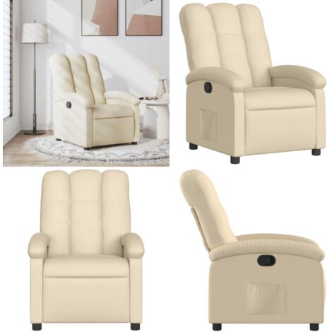 Sillón reclinable de tela crema - Asiento cómodo - Reposapiés