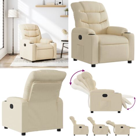 Sillón reclinable de tela crema - Asiento cómodo - Reposapiés