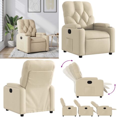Sillón reclinable de tela crema - Asiento cómodo - Reposapiés