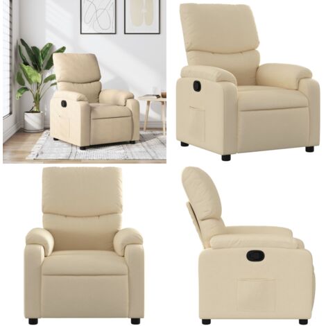 Sillón reclinable de tela crema - Asiento cómodo - Reposapiés ajustable
