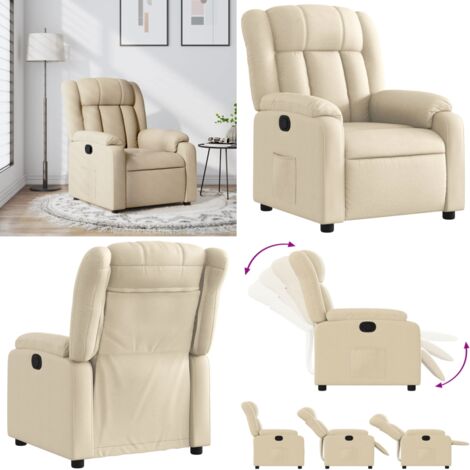 Sillón reclinable de tela crema - Asiento cómodo - Reposapiés ajustable