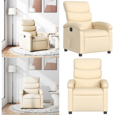 Sillón reclinable de tela crema - Asiento cómodo - Reposapiés ajustable