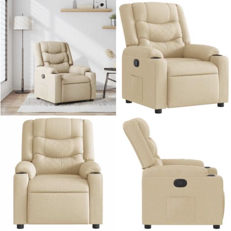 Sillón reclinable de tela crema - Asiento cómodo - Reposapiés ajustable