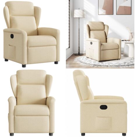 Sillón reclinable de tela crema - Asiento cómodo - Reposapiés ajustable