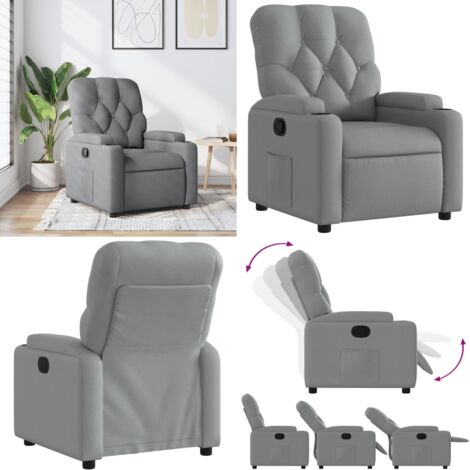 Sillón reclinable de tela gris claro - Asiento cómodo - Reposapiés ajustable