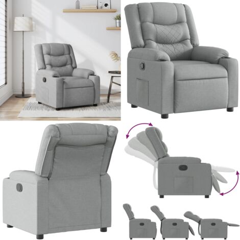 Sillón reclinable de tela gris claro - Asiento cómodo - Reposapiés ajustable