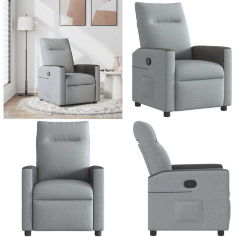 Sillón reclinable de tela gris claro - Asiento cómodo - Reposapiés ajustable