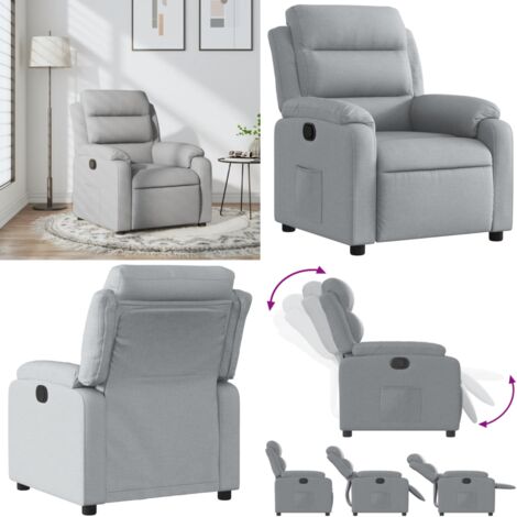 Sillón reclinable de tela gris claro - Asiento cómodo - Reposapiés ajustable