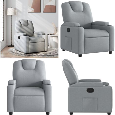 Sillón reclinable de tela gris claro - Asiento cómodo - Reposapiés ajustable